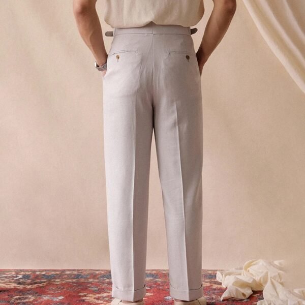 Cotton Linen High Waist Trousers Mens Office Pants P0380 - Image 8