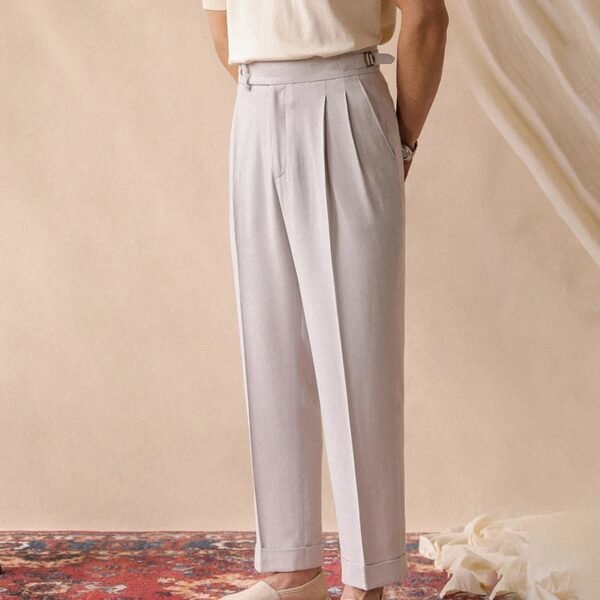 Cotton Linen High Waist Trousers Mens Office Pants P0380 - Image 7