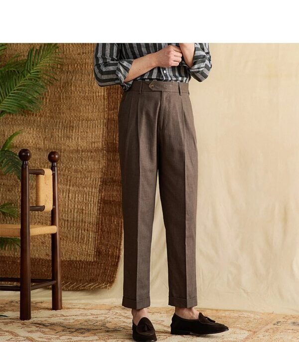 Cotton Linen High Waist Straight Leg Pant Formal Pant Men P0369 - Image 10