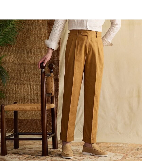 Cotton Linen High Waist Straight Leg Pant Formal Pant Men P0369 - Image 4