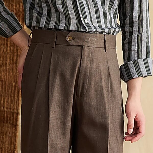 Cotton Linen High Waist Straight Leg Pant Formal Pant Men P0369 - Image 6