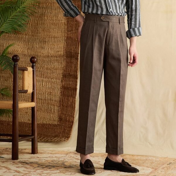 Cotton Linen High Waist Straight Leg Pant Formal Pant Men P0369 - Image 8