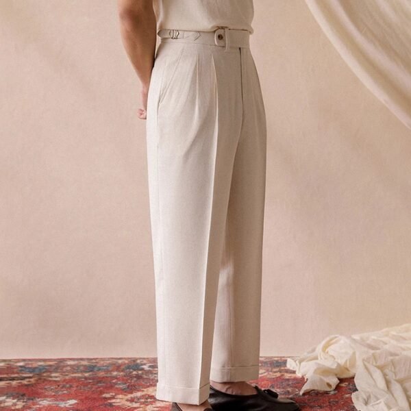 Cotton Linen High Waist Trousers Mens Office Pants P0380 - Image 5