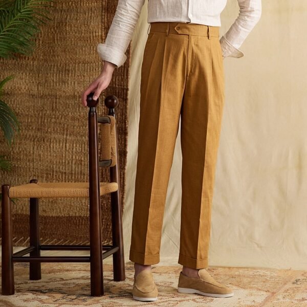 Cotton Linen High Waist Straight Leg Pant Formal Pant Men P0369 - Image 3