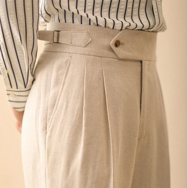 Linen High Waisted Straight Pant For Men P0371 - Image 3