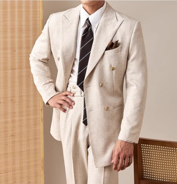 Linen Thin Suit Set for Men Summer Business P0386 - Image 5